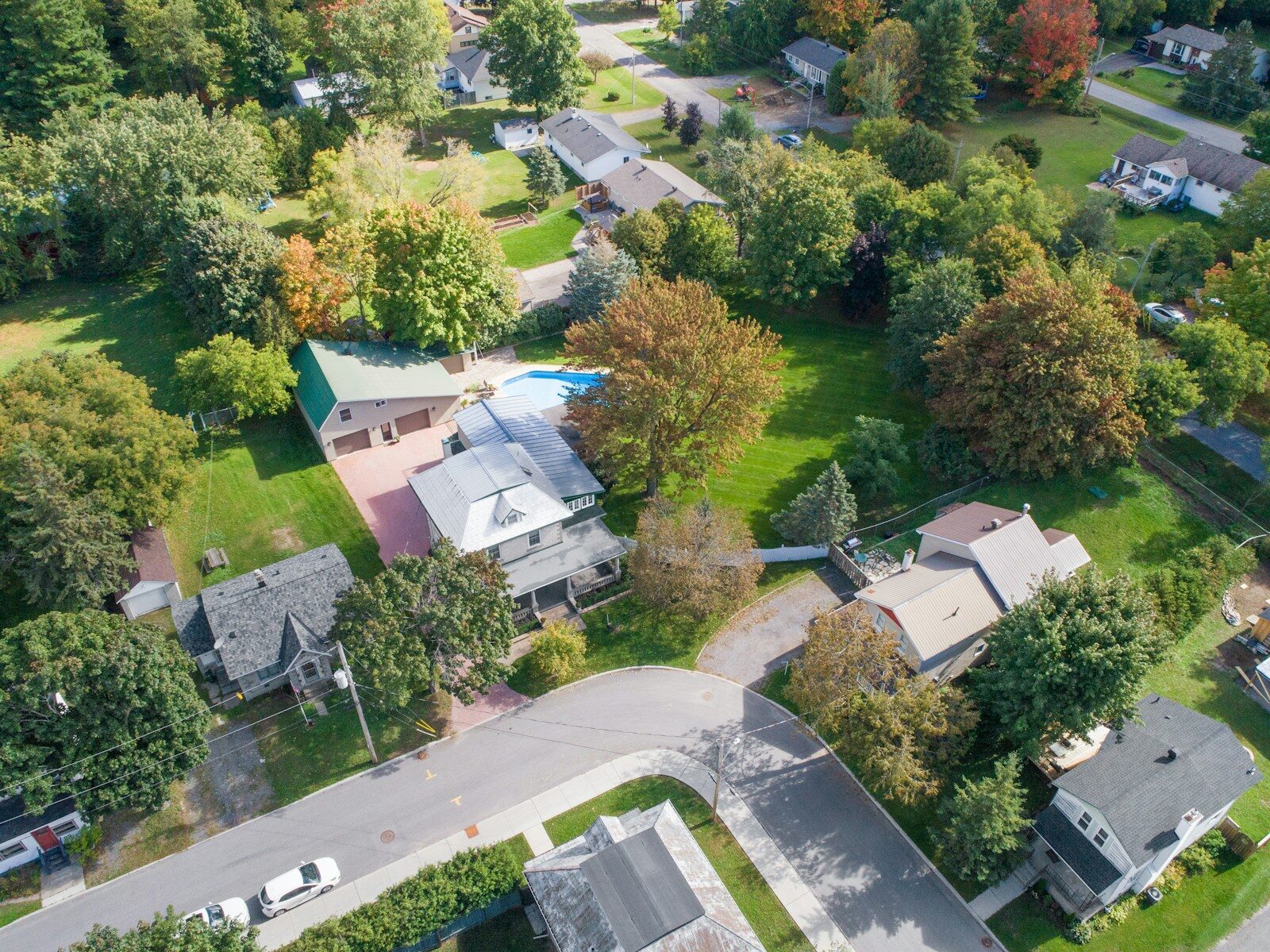 an aerial view of a neighborhood in the suburbs
